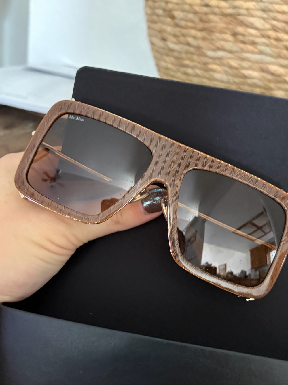 New Max Mara Brown Textured Oversized Square Sunglasses